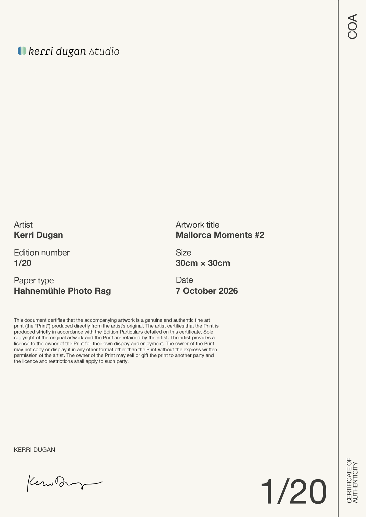 Mallorca Moments #2 — Certificate of Authenticity